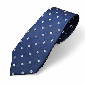 Christian Dior Silk Tie Diamond Printed Navy Blue Suit Long Necktie COA